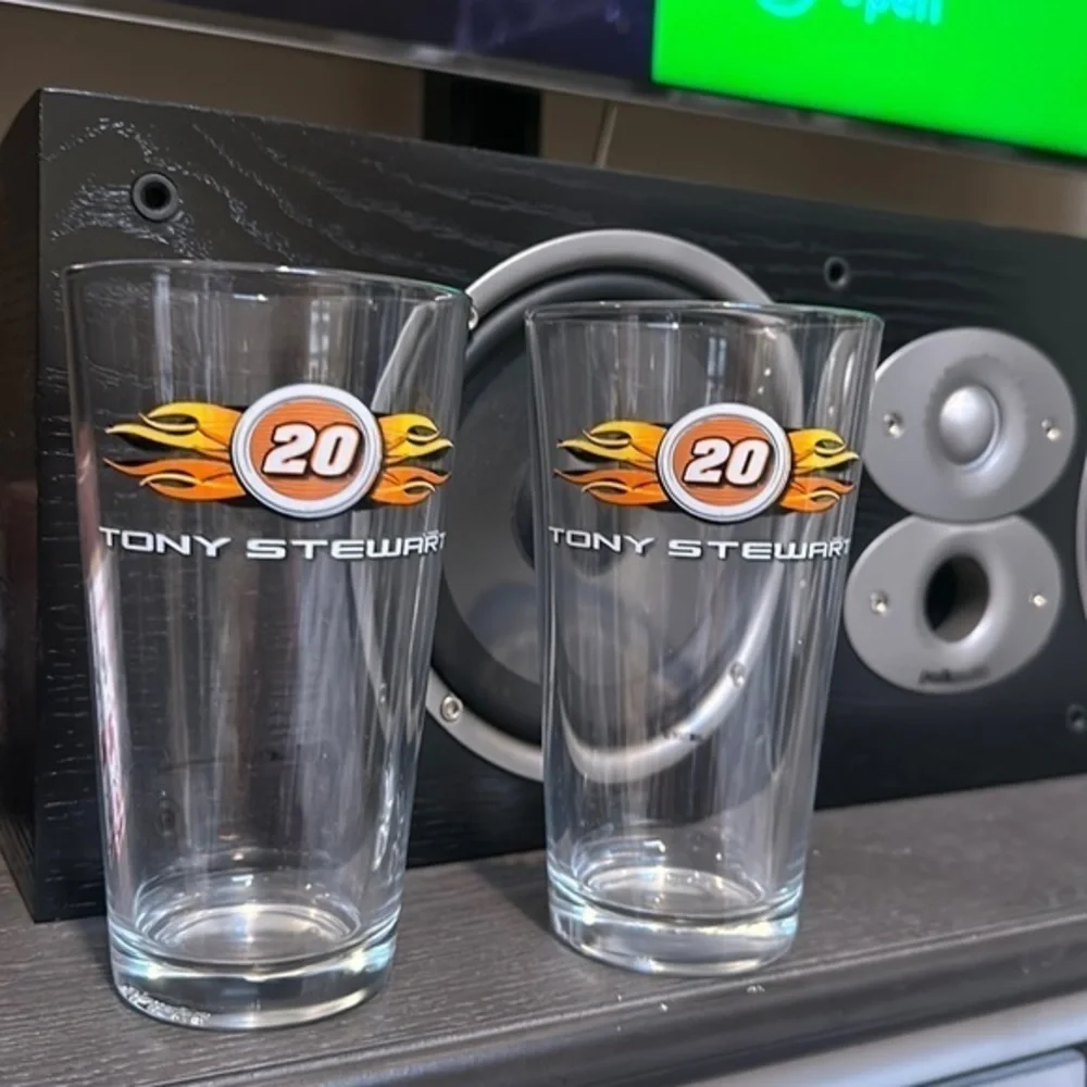 TONY STEWART GLASSWARE SET OF 2 GLASS CUPS